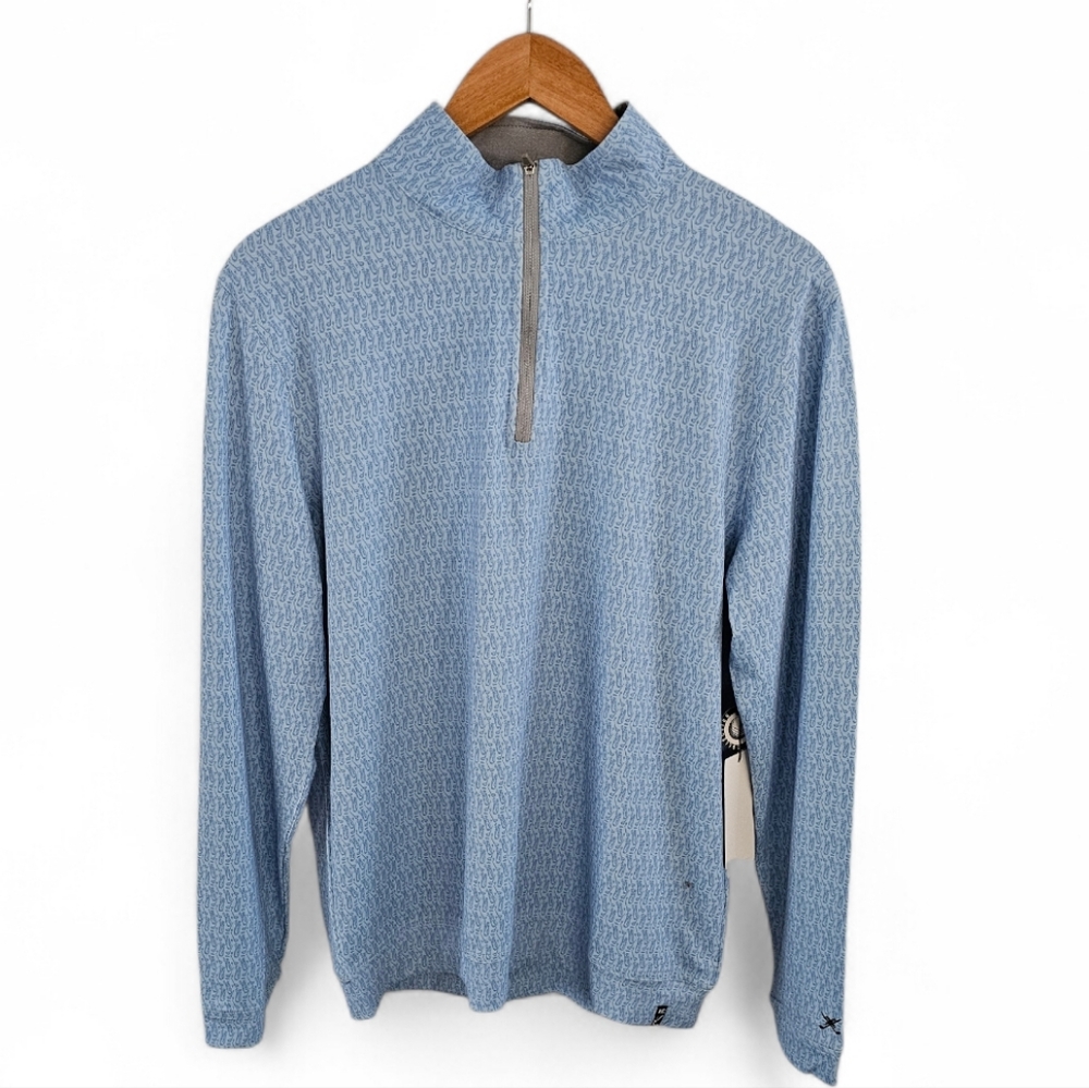 Kenneth Cole Golf 1/4 Zip Pullover Stretch Wicking Light Blue Golf Clubs‎ Print